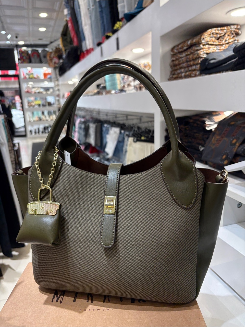 Olive Women’s Tote Handbag with Gold Accent